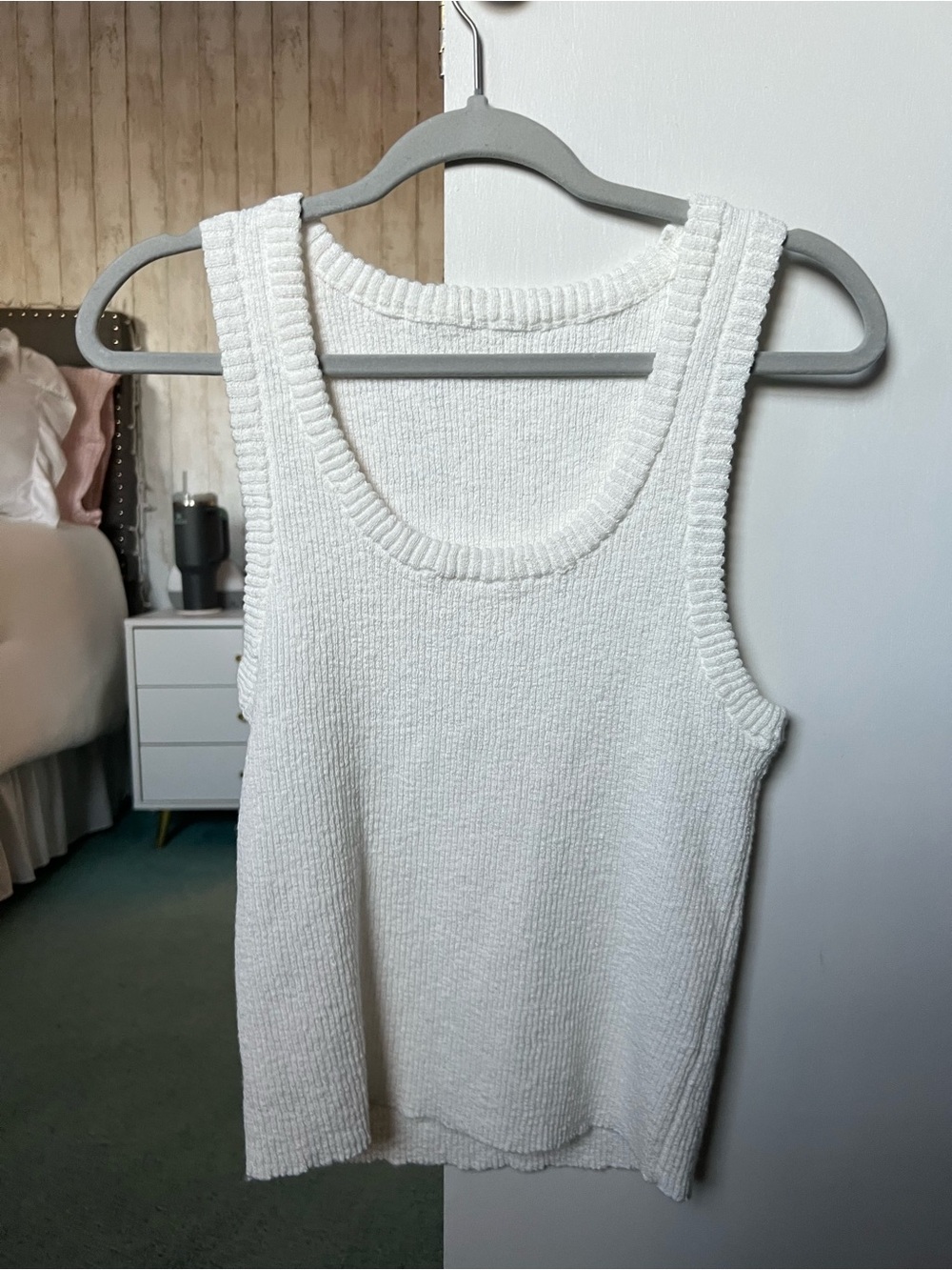 SHEIN White Ribbed Knit Tank Top